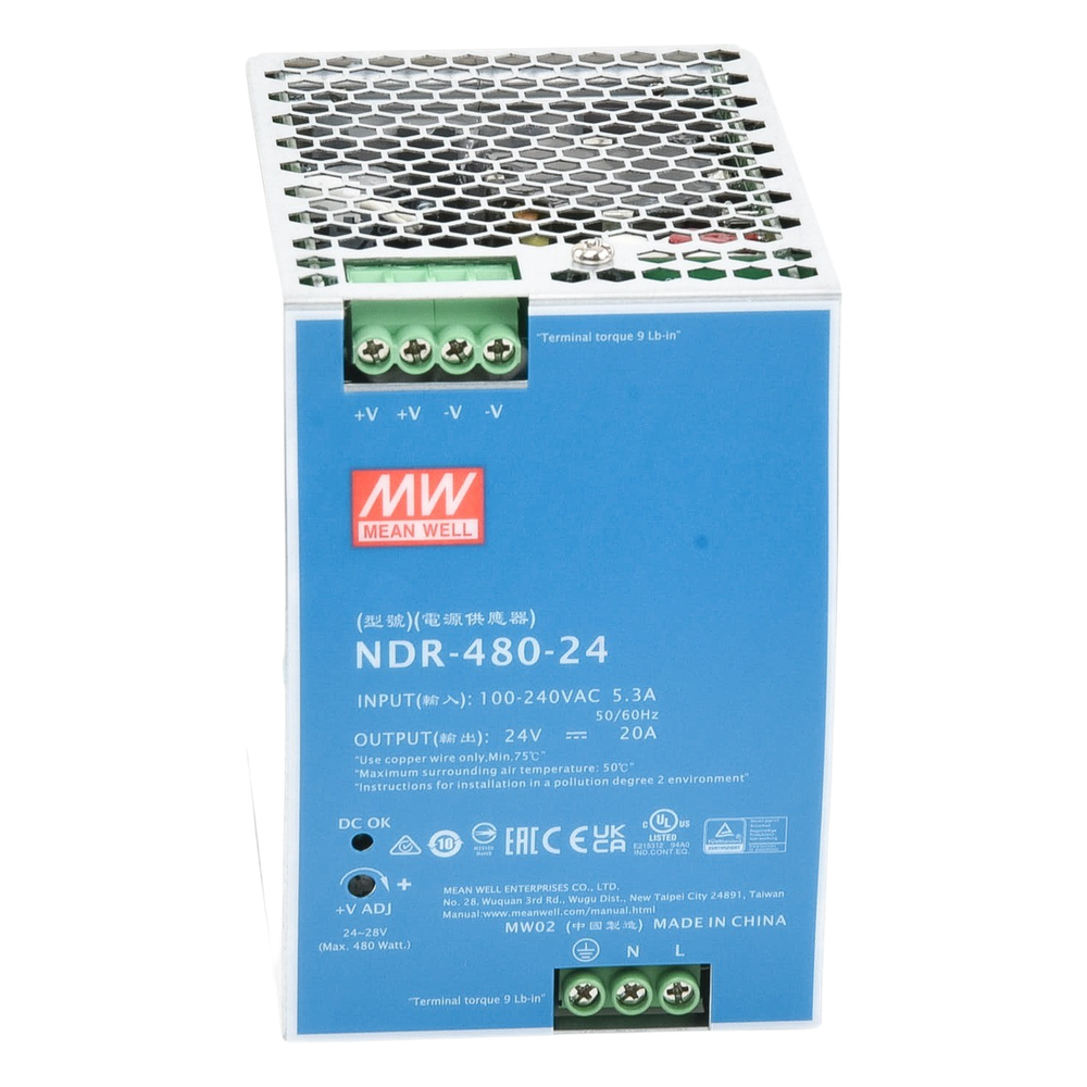 Fuente de poder industrial para riel DIN / 480W / 24Vcc / 20A / Entrada: 100-240Vca - Imagen 2