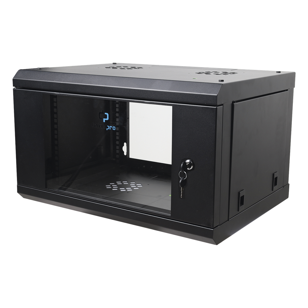 Gabinete de Pared de 6U con Puerta de Cristal Templado, 455 mm de Profundidad Total, Rack de 19in, Acero Reforzado Color Negro. - Imagen 2