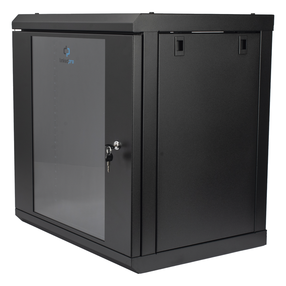 Gabinete de Pared de 12U con Puerta de Cristal Templado, 455 mm de Profundidad, Rack de 19'', Acero Reforzado Color Negro. - Imagen 2