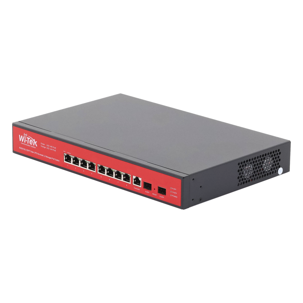 Switch Administrable Capa 2 de 8 puertos 10/100/1000 PoE af/at + 2 x SFP Gigabit, con respaldo para energía solar - Imagen 2
