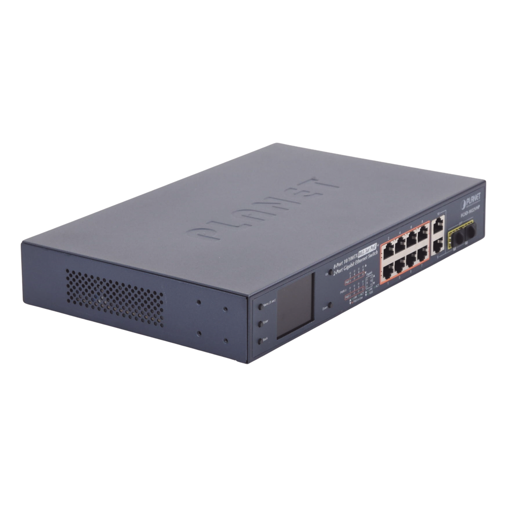 Switch PoE+ / Distancia 250 Metros / 8 Puertos + 2 Combo TP/SFP Gigabit y Pantalla LCD Para Monitoreo - Imagen 3