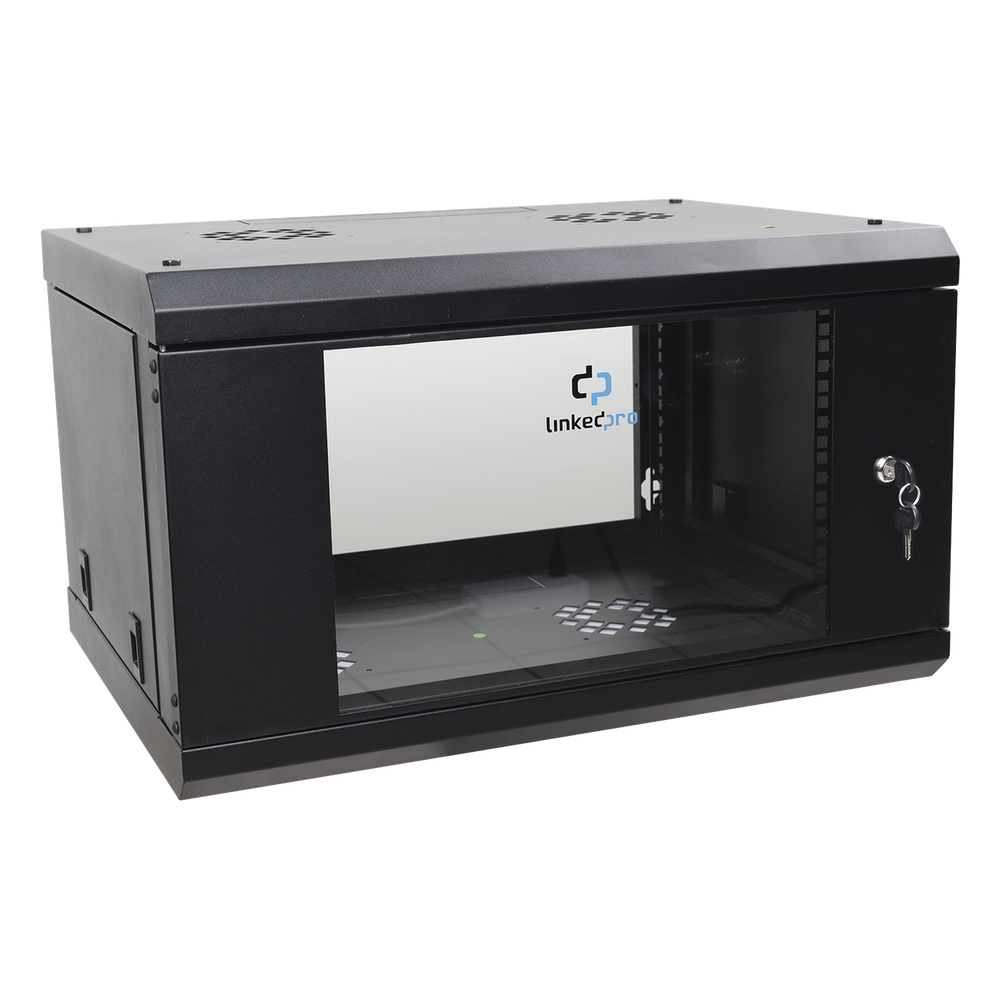 Gabinete de Pared de 6U con Puerta de Cristal Templado, 455 mm de Profundidad Total, Rack de 19in, Acero Reforzado Color Negro. - Imagen 3