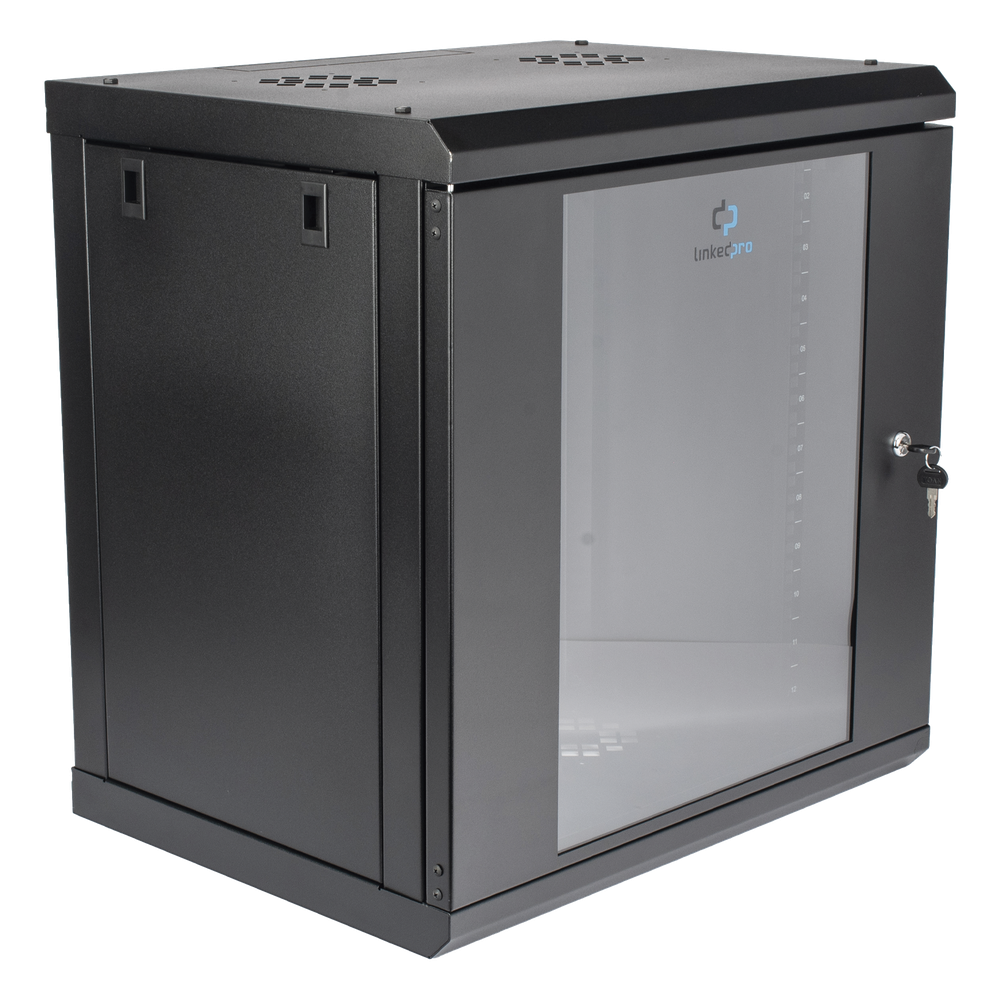 Gabinete de Pared de 12U con Puerta de Cristal Templado, 455 mm de Profundidad, Rack de 19'', Acero Reforzado Color Negro. - Imagen 3