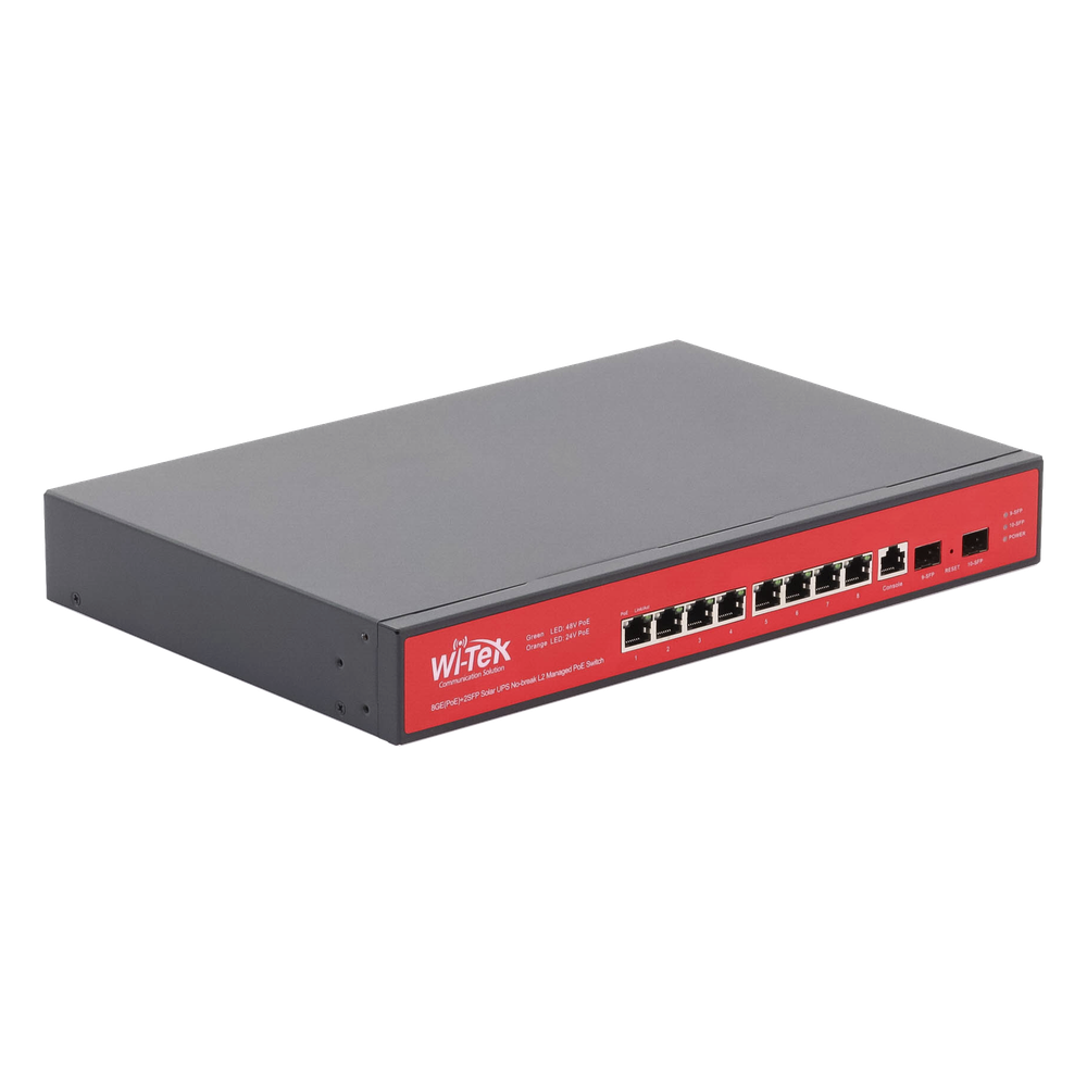 Switch Administrable Capa 2 de 8 puertos 10/100/1000 PoE af/at + 2 x SFP Gigabit, con respaldo para energía solar - Imagen 3