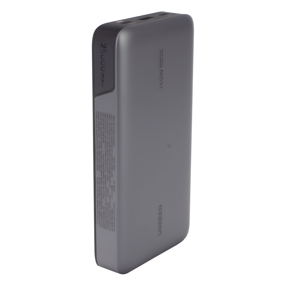 Power Bank de 25000mAh | 3 Salidas 145W Max. | USB-A + 2 USB-C | PD 3.0, QC3.0 | FCP | SCP | Pantalla Inteligente | Carcasa Ignifuga | Color Gris | Incluye Cable USB de 50cm | Carga tu Laptop de Manera Segura. - Imagen 4