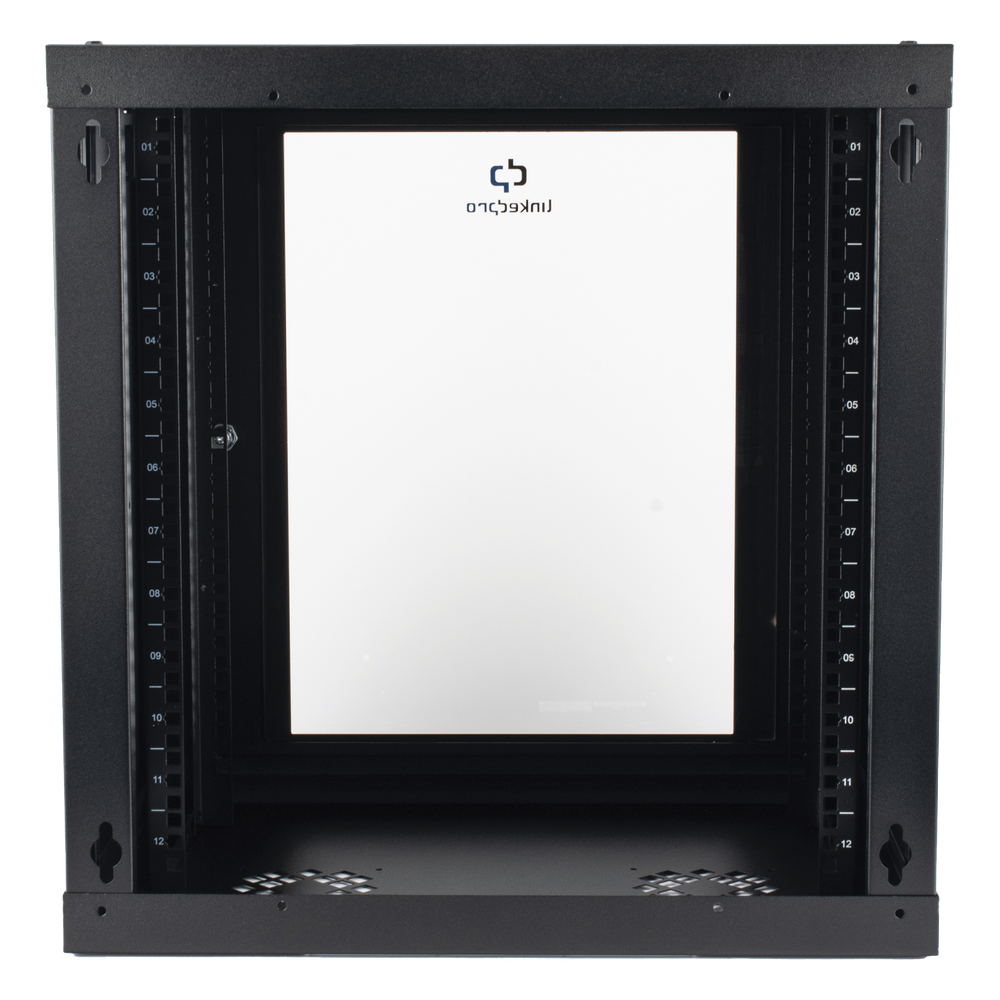 Gabinete de Pared de 12U con Puerta de Cristal Templado, 455 mm de Profundidad, Rack de 19'', Acero Reforzado Color Negro. - Imagen 4