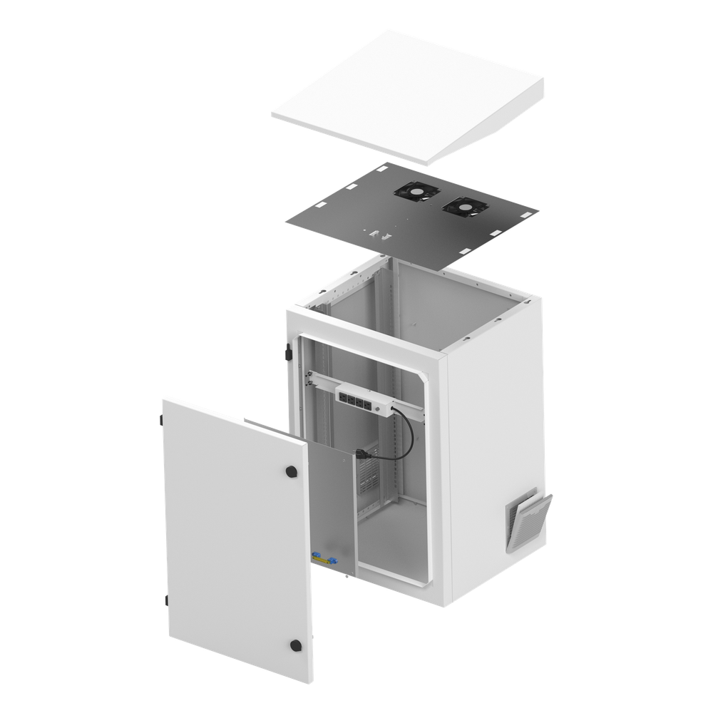 Gabinete de Exterior con Rack de 19" de 16U con Ventiladores y Termostato, Se envía el Gabinete Armado. (Montaje a poste o torre se vende por separado). - Imagen 5