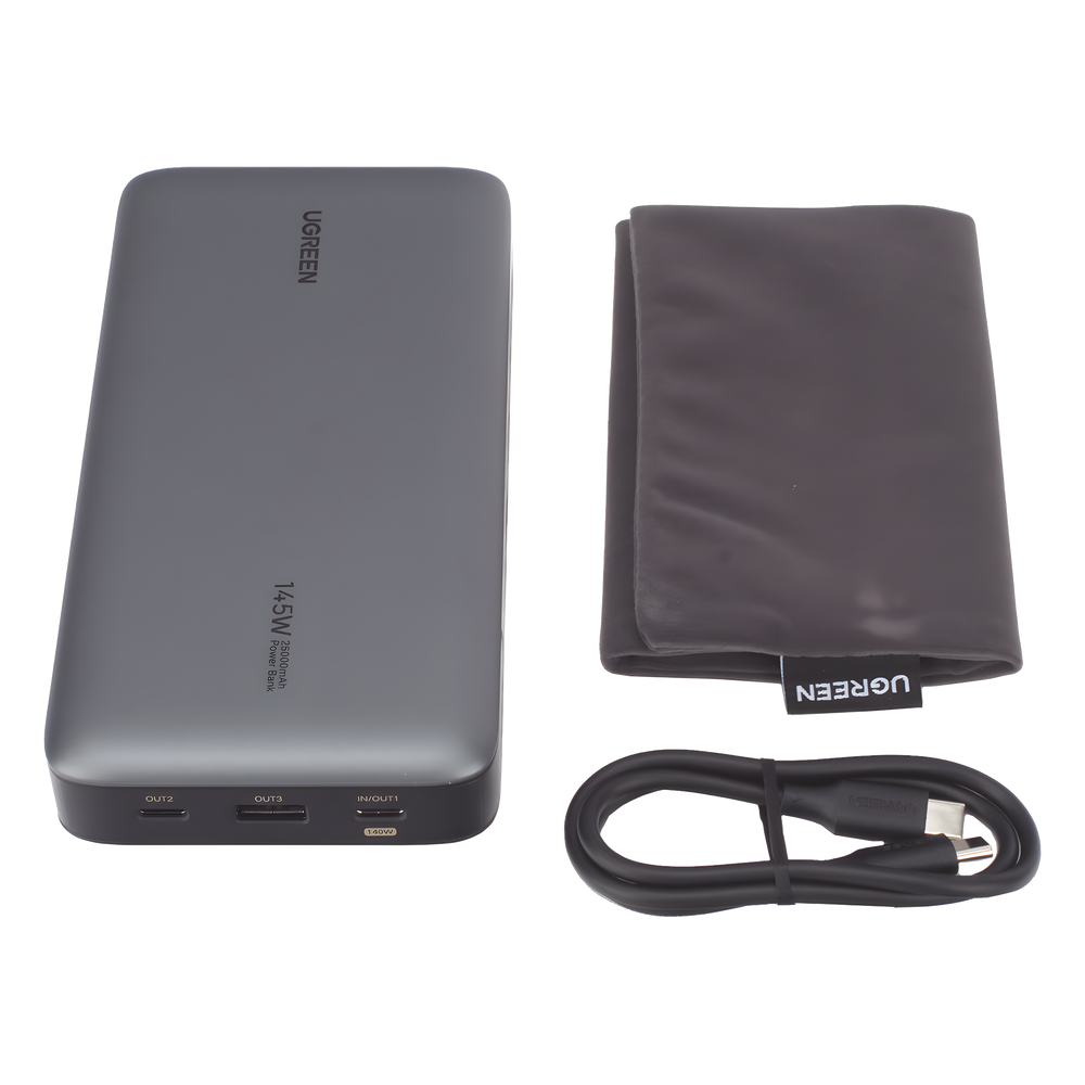 Power Bank de 25000mAh | 3 Salidas 145W Max. | USB-A + 2 USB-C | PD 3.0, QC3.0 | FCP | SCP | Pantalla Inteligente | Carcasa Ignifuga | Color Gris | Incluye Cable USB de 50cm | Carga tu Laptop de Manera Segura. - Imagen 6