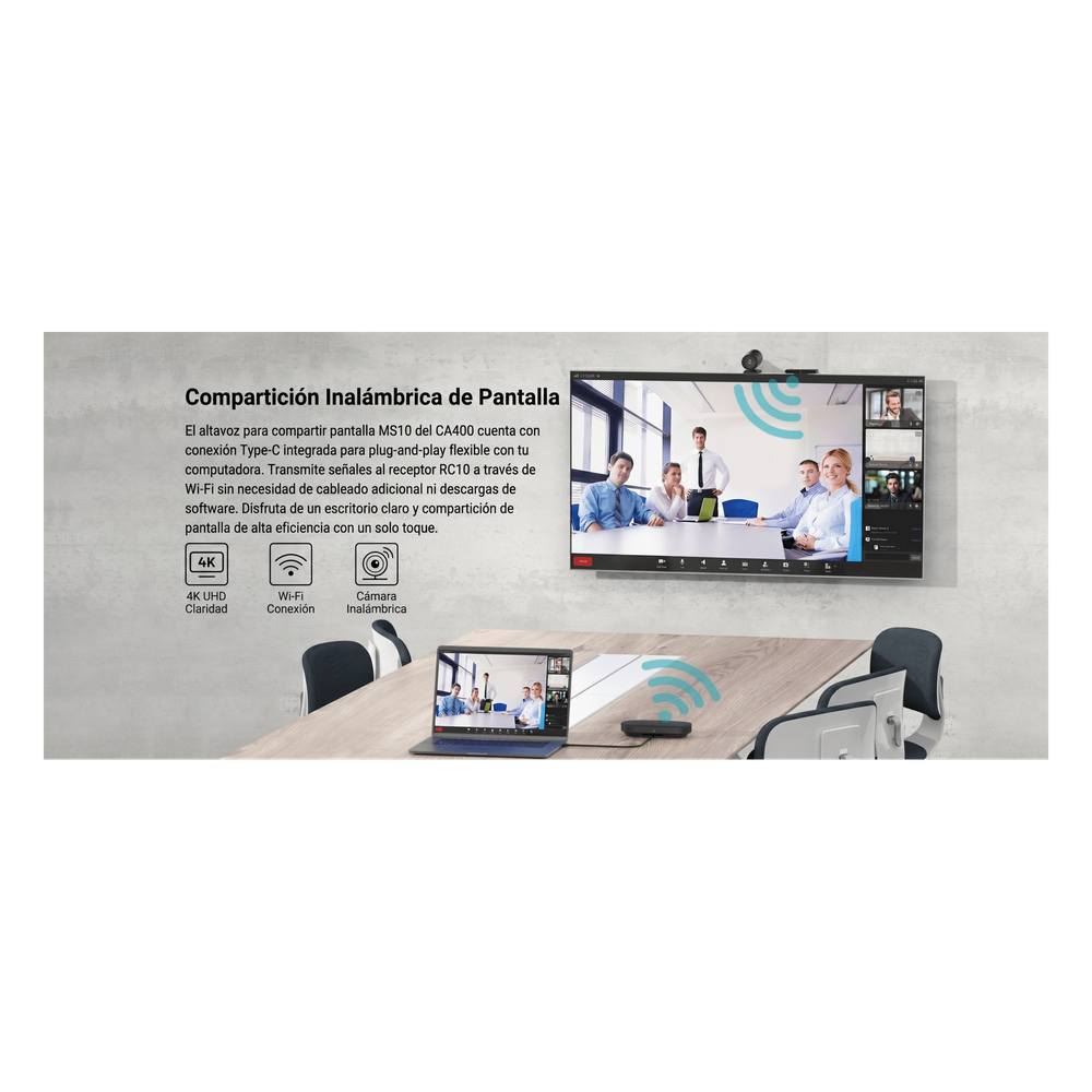 Sistema Videoconferencia 4K Todo en Uno / Cámara 8MP + Altavoz 3W / Micrófono 8 Filas / USB Type-C BYOD / Transmisión Inalámbrica 4K / Salas hasta 32 m² (344 ft²) - Imagen 8