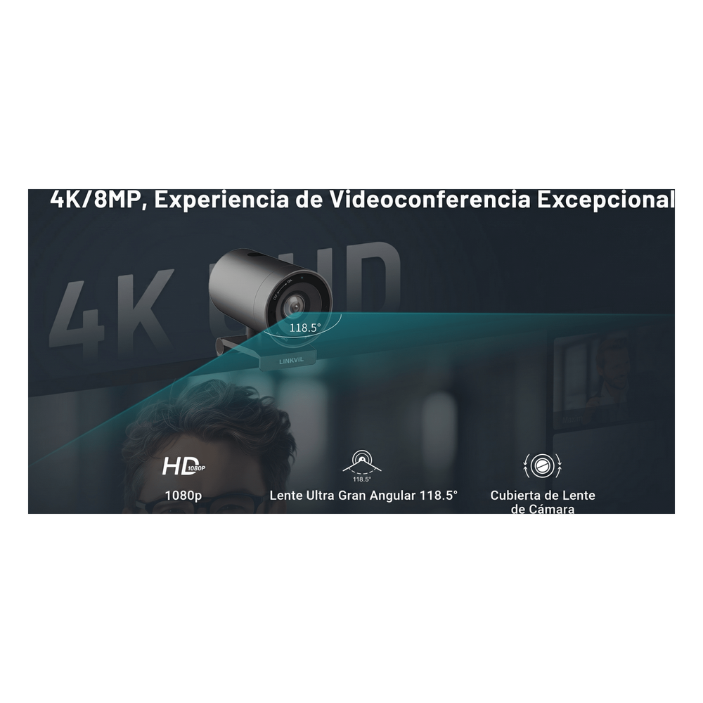 Sistema Videoconferencia 4K Todo en Uno / Cámara 8MP + Altavoz 3W / Micrófono 8 Filas / USB Type-C BYOD / Transmisión Inalámbrica 4K / Salas hasta 32 m² (344 ft²) - Imagen 9